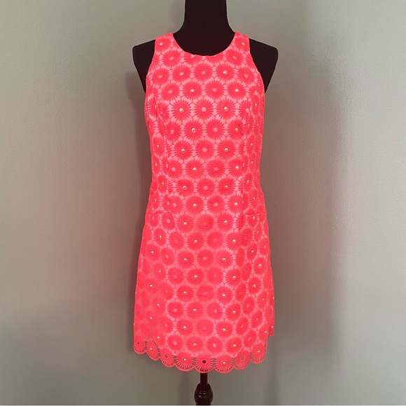 Lilly Pulitzer Dresses & Skirts - LILLY PULITZER Pearl Dress Sz 4 Fiesta‎ Pink Embroidered Pinwheel Organza Lined